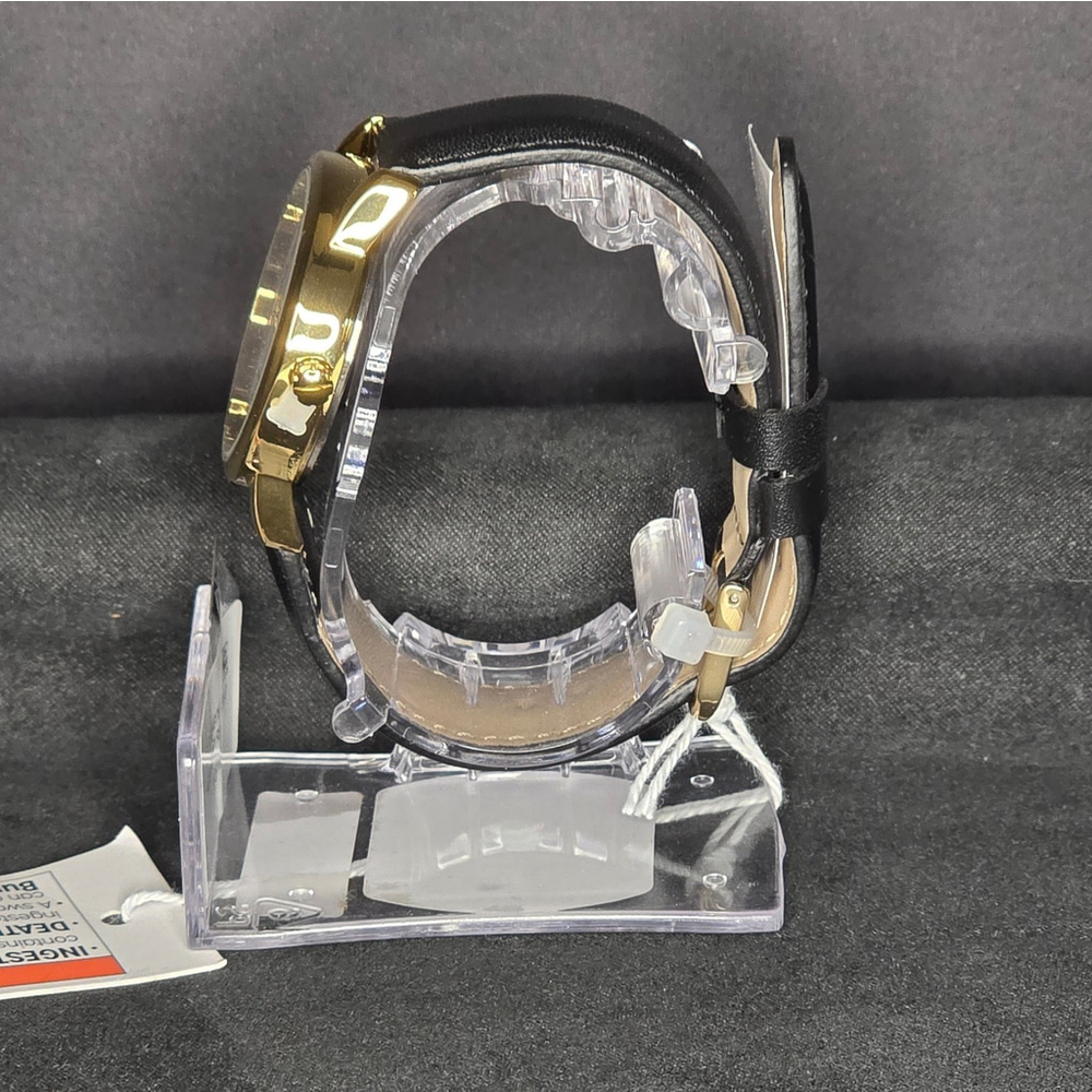 Timex Indiglo Analog Watch Gold Tone Case Black Leather Strap Date WR30M New - Picture 4 of 5